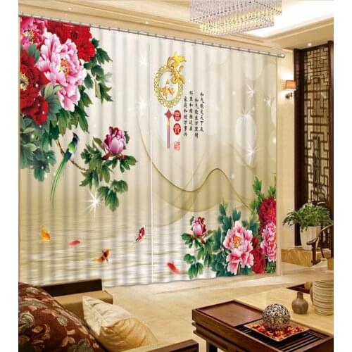 Luxury 3D Blackout Window Curtains Peony flower Blackout/Sheer Window Curtains For Living room Bedroom Curtains