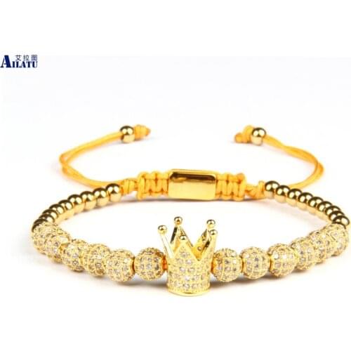 Luxury King Crown Braiding Bracelet 6mm Cz Ball Beads Stainless Steel Jewelry Top Quality Logo Printing Drop Shipping