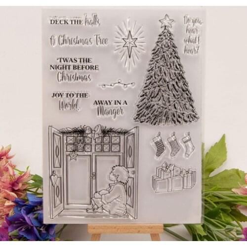 Christmas Tree Transparent Seal Clear Silicone Stamp Cutting DIY Scrapbooking Rubber Coloring Embossing Decor Reusable 16*20.5cm