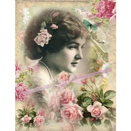 Rose Beautiful Vintage Lady Painting Cross Stitch Kits Needlework Embroidery Crafts 14CT Unprinted DIY Arts Handmade Home Decor