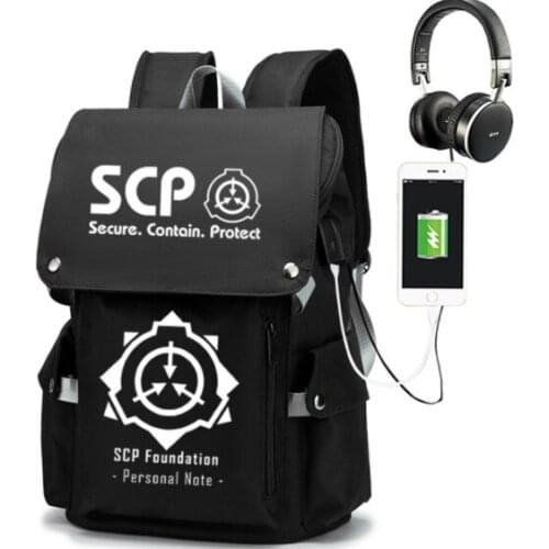 SCP Special Contain Proctect Printing Backpack Unisex Travel Backpack USB Interface Laptop Backpack Canvas School Book Bags