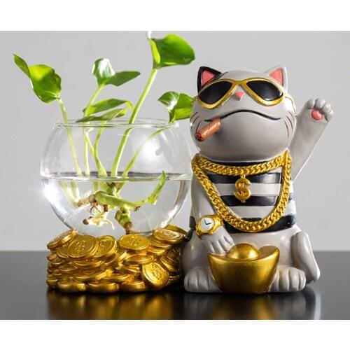 Glass Creative Personality Cat Hydroponic Vases For Hydroponics Flower Resin Office Ornaments Desktop Decoration Bottle