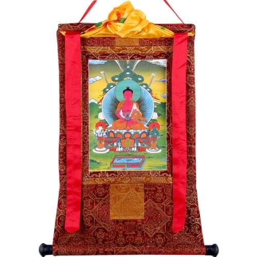 Tibetan Buddhist Supplies Handmade Double-Decorated Thangka Buddha Amitabha Three Decorative Paintings
