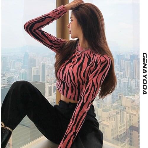 Genayooa Streetwear Zebrao Crop Tops Sweater Women Sexy Long Sleeve O Neck Autumn Pullover Ladies Jumpers Slim Y2k Knit Tops
