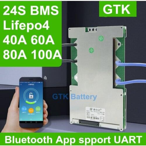 24S 100A 80A 60A 40A 72V Lifepo4 smart BMS pcb balance BMS 76.8v 87.6v 24S with communication UART android Bluetooth App