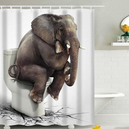 3D Elephant Waterproof Bathroom Shower Curtain Set Flannel Soft Anti-slip Pedestal Rug Toilet Seat Cover Bath Mat Floor Carpet