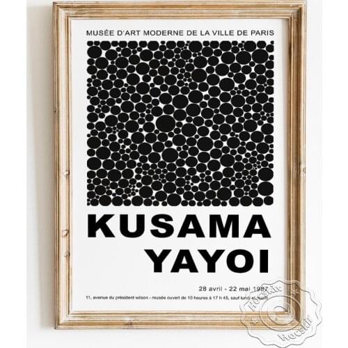 Yayoi Kusama Exhibition Popular Art Museum Poster, Infinity Nets Canvas Wall Picture, Black Polka Dot Originality Art Prints