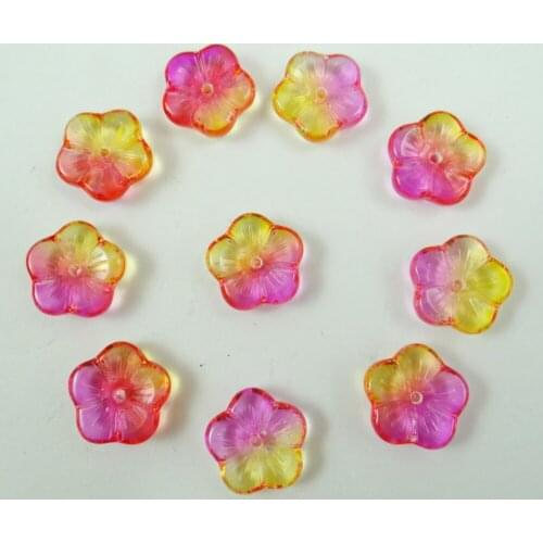 Green&yellow Crystal Color DIY Accessories Acrylic Five Leaf Flowers Beaded Plastic Hole Beads 50pcs/Lot For Jewelry Making