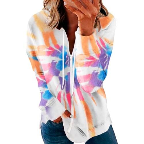 Hoodies Casual Print Sweatshirts Womens Stitching Hooded Long-sleeved Zipper Sweater Tops Harajuku Sweatshirts Moletom