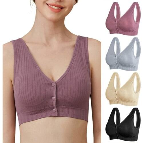 Women Comfortable Cotton Bra Gift For Mom Fashion Soft Bralette Underwear Stretch Pink Nude Color Vest Brassiere Front-Close