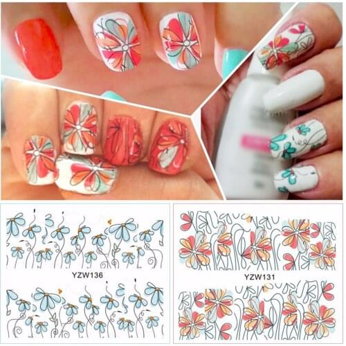 YZWLE 2 Patterns/Sheet Cute Flower Nail Art Water Decals Transfer Sticker YZW131&136