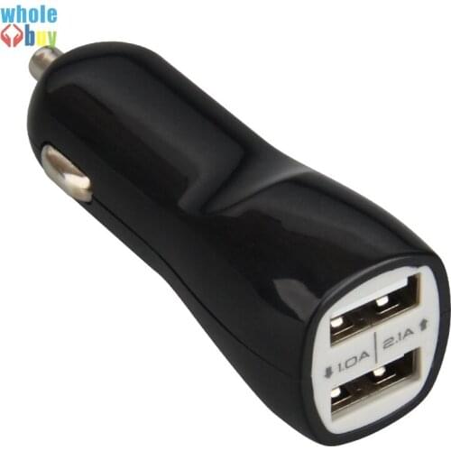 500pcs/lot Dual USB 2.1A Car Charger Adapter Light Ring Design Duckbill Style Black White Fast Charging Charger for IPhone