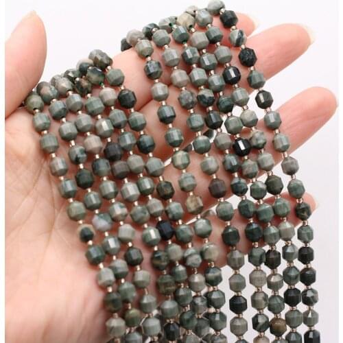 Natural Green Wood Grain Beaded Faceted Square Shape Agates Loose Stone Beads for Women Making DIY Necklace Accessories Gift 6mm