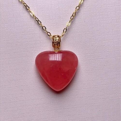 1Pcs Wholesale Natural Rhodochrosite Pendant Clavicle Chain Necklace Red Men Women Jewelry s925 Sterling Silver Gold Love Heart