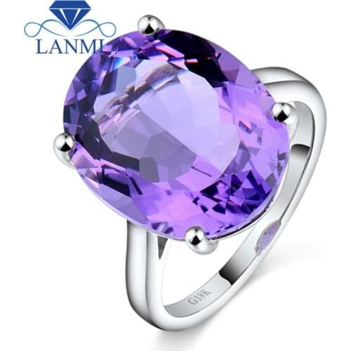 Solid 18Kt White Gold Natural Purple Amethyst Rings, Single Gemstone Amethyst Jewellry WU216