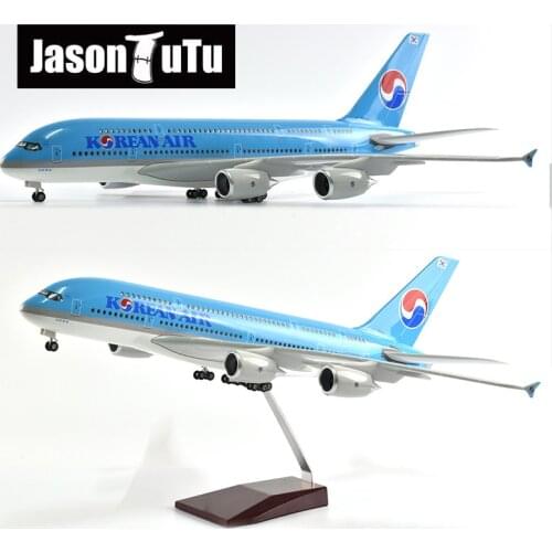 JASON TUTU 46cm Korean Air Airbus A380 Aircraft Airplane Model 1/160 Scale Diecast Resin Light and Wheel Plane Gift Collection