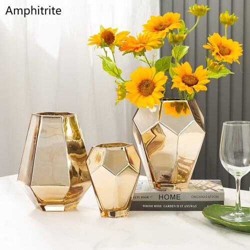 Nordic Style Galvanic Process Glass Vase Modern Decorative Vases Living Room Living Culture Vases For Indoors Home Decoration