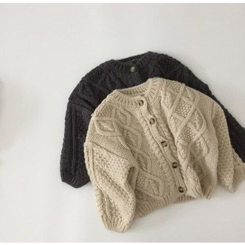 New Autumn Winter cute girls solid color twisted knitting loose cardigans Kids long sleeve casual Warm sweater