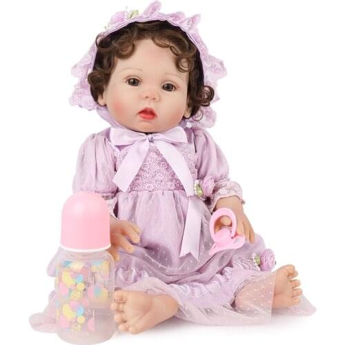 45cm reborn doll Simulation Baby Dolls with Purple skirt for girls silicone reborn toddler doll kids Educational interactive toy