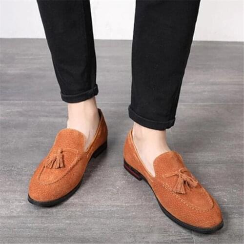 Spring Mens Fashion Suede Leather Loafers Mens Casual Tassel Moccasins Oxfords Shoes Man Party Driving Flats Plus-Size 38-48