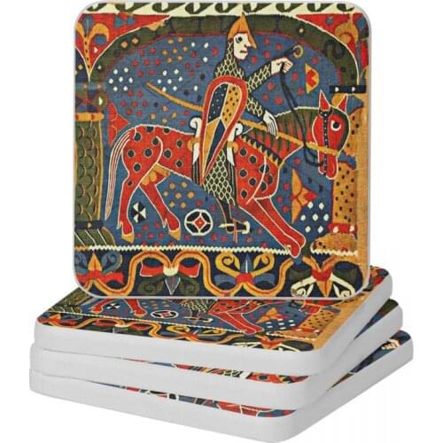 NORWEGIAN BALDISHOL Medieval Knight Horseback Diatomaceous Earth Square Round Coaster Multifunction Cup Bonsai Mat Soap Pad 10