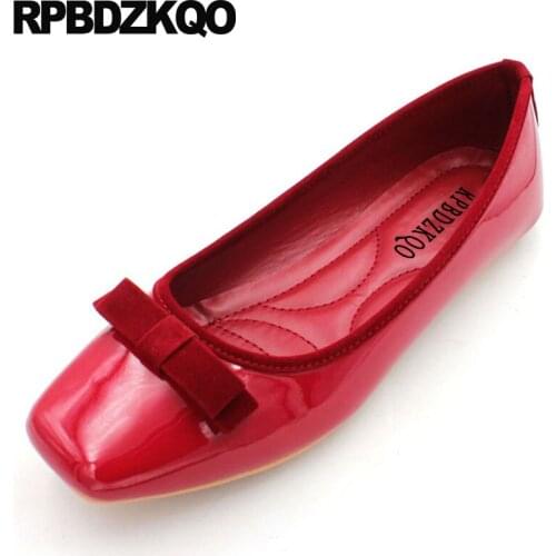 Footwear beautiful patent leather bow black ballerina foldable ballet flats designer red 2019 large size shoes women square toe