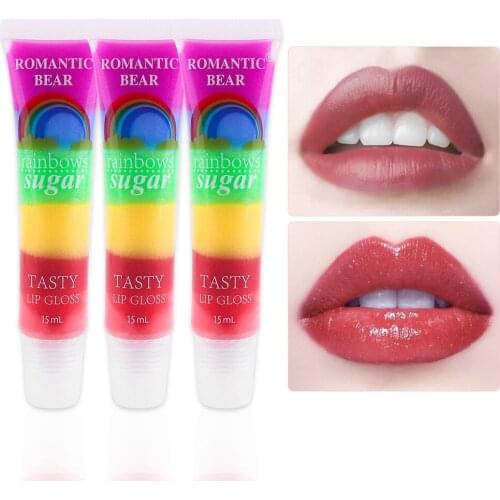 Wholesale 12/24pcs Rainbow Lip Gloss Cute Natural Moisturizing Kids Baby Girls Lips Balm Lip Oil Kawaii Moisturizing Lips Care