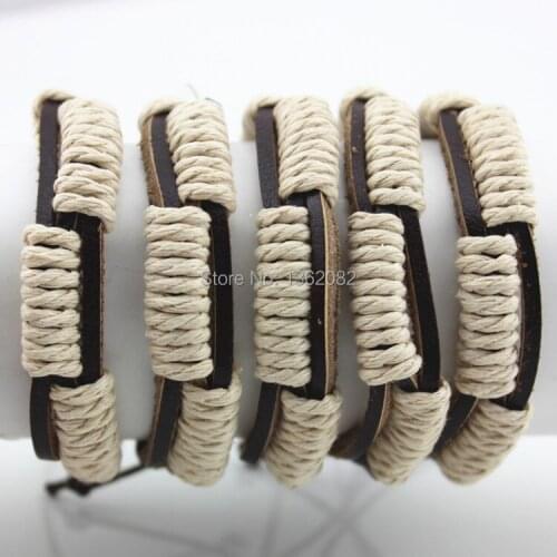 Wholesale lot 12pcs Hand-woven Hawaiian Style Surfing Hemp Braid Leather Couple Bracelets Gift MB101