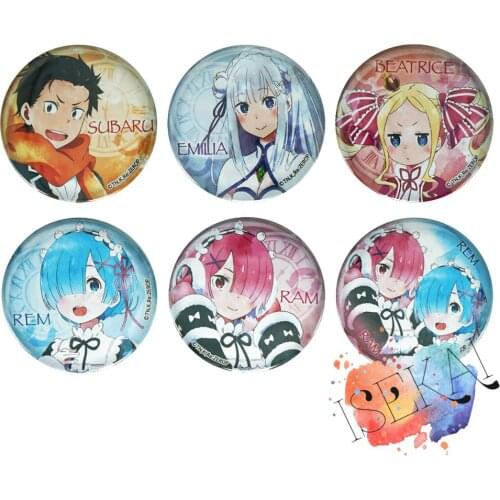 Rezero Anime Rem Ram Natsuki Subaru Emilia Re:Zero kara Hajimeru Isekai Seikatsu Relife Winter Metal Badge Brooch Pins