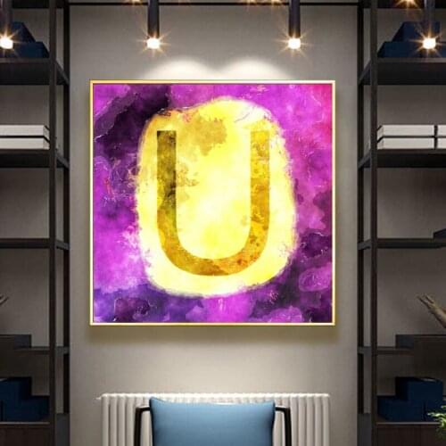 Modern Watercolor Abstract Painting on Canvas Wall Art Posters and Prints Gold and purple Abstract picture for Living Room Decor
