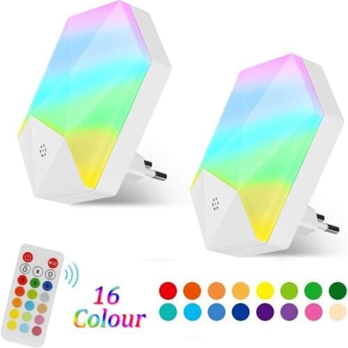 2Pack Plug in LED Night Light Dimmable RGBW 16 Colors Wall Night Lights for Baby Children Room Bedroom Corridor Hallway Stairs