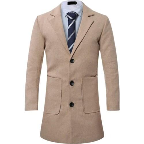 Trench Mens Winter Jacket New Fall And Winter Mens Woolen Coat With Large Pockets + Solid Color Button Doors 6 Color Plus-Size