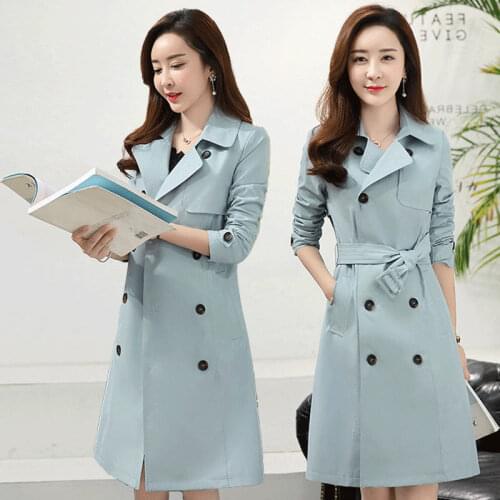 Spring Windbreaker Womens Korean Fashion Temperament Slim Mid-length Overcoat Long-sleeved Mujer Spring Autumn Trench Coat Z802