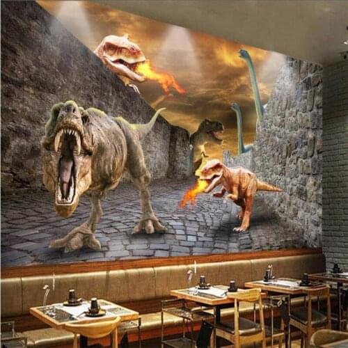 Wellyu Customized large murals fashion home improvement 3D stereo dinosaur world broken wall background wall personality wall