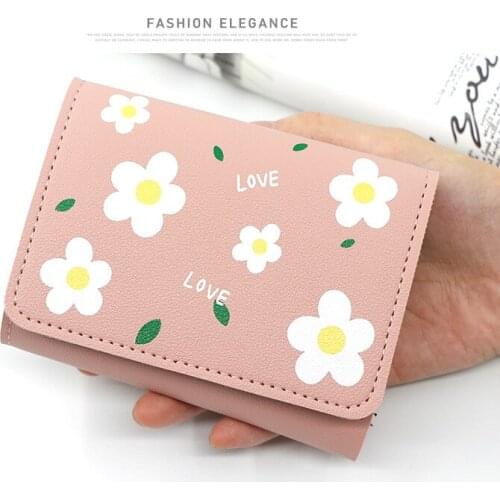 Japanese Mini Wallet Female Small Ultra-thin Cute Floral Tri-fold Leather Coin Purse Simple Short Student Mini Card Holder