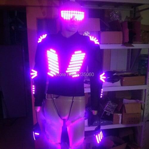 Colorful LED Luminous Performance Costumes Illuminated Robot Suit +Led Glasses + Led Gloves Led Light Ballroom Dance Clothes