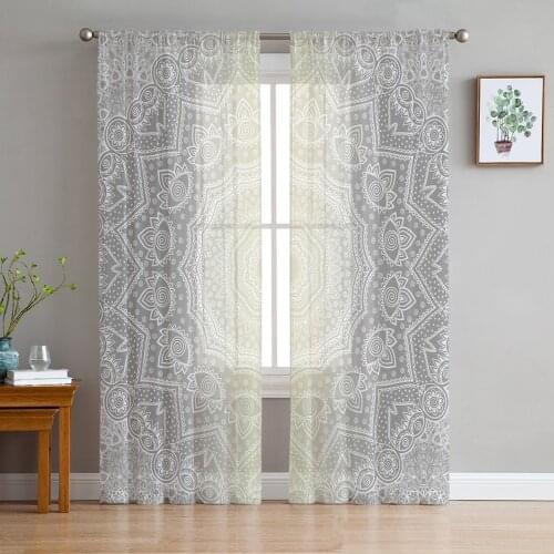 Mandala Gradient Screens Voile Tulle Sheer Curtains for Bedroom Living Room Kitchen Decor Chiffon Windows Curtain
