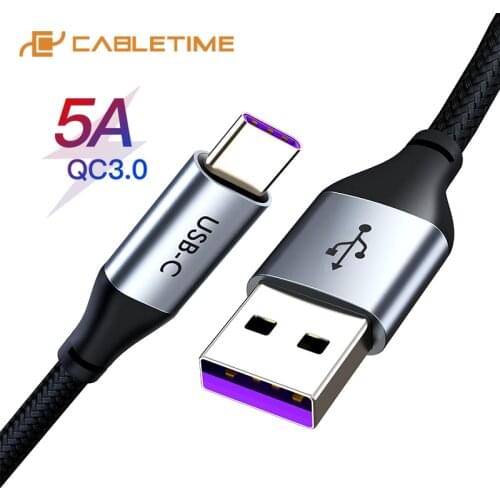 CABLETIME USB Type C Cable 5A Super charge Cable for Huawei p20 Quick Charging Fast Charger Cable for Samsung S9 Note 9 C199