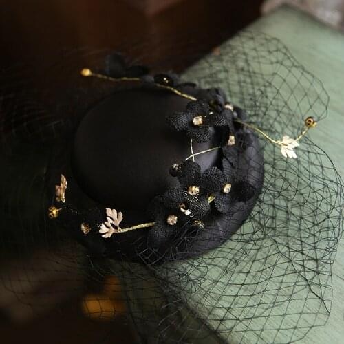2019 Vintage Mini Flower Wedding Hat Black White Satin Face Veil Fascinator Hair Clip Church Dance Party Show Women Headwear
