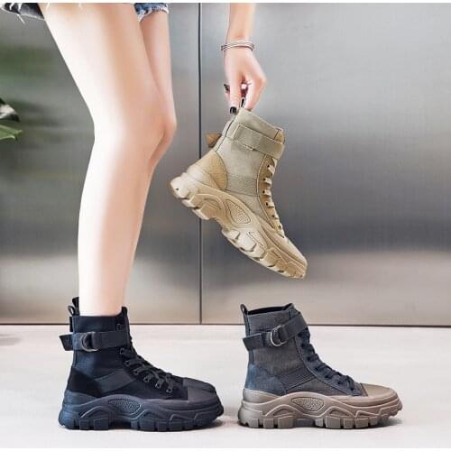 Ankle Boots Women Autumn Winter Round Toe Lace Up Shoes botas femininas with fur Fashion Motorcycle Platform Martin Botas