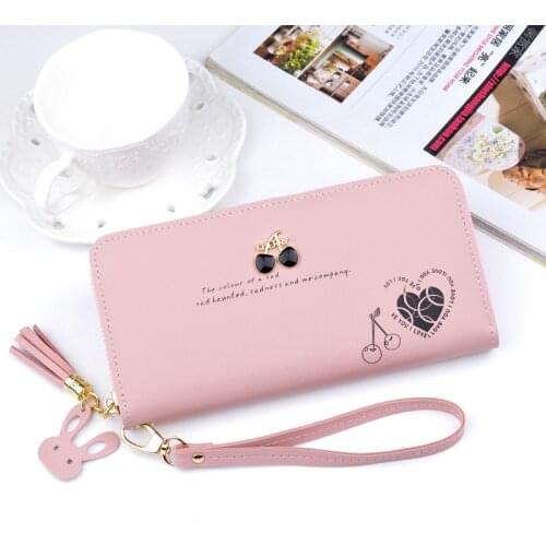 Women Tassel Zipper Long Wallet Female Fruit Decoration Top Quality Coin Purses Ladies Capacity Clutch Phone Pocket