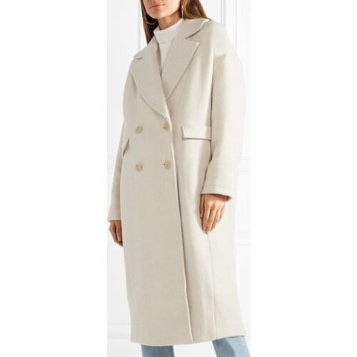 New UK 2021 Fall Winter Women Simple Wool Maxi Long Double Breasted Coat Silhouet Female Outerwear