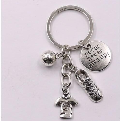 1pcs Never Give up Glamour Shoes & Football & Sports Jersey Creative Metal Inspirational Keychain - I Love Football