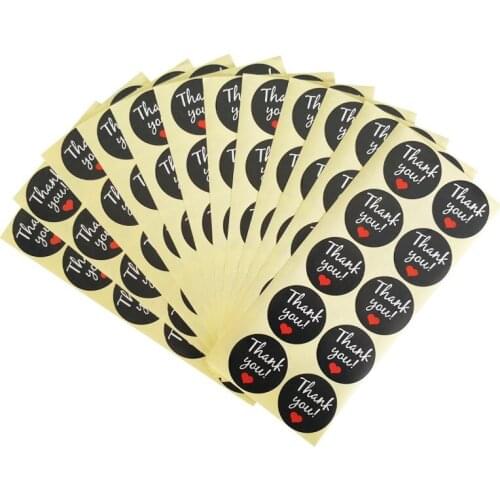 120pcs/Lot Cute Thank You With Red Heart Black Seal Sticke Hand made Round Design Sticker Labels Stationery Sticker