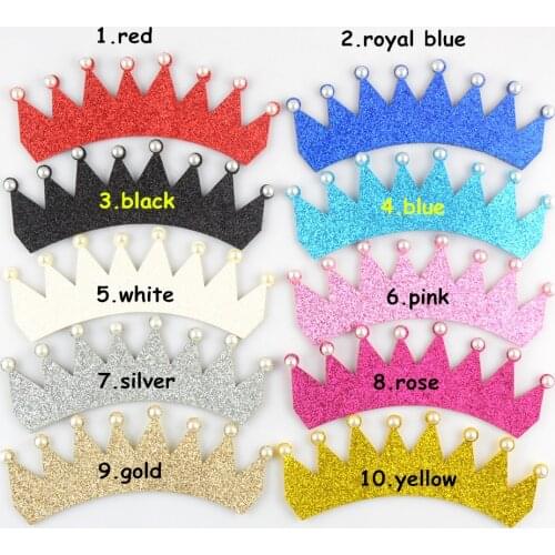 50pcs/lot 10 Color 3.8" Kids Gold Glitter Felt Crown with Pearl Unfinished DIY woman 1st First Photo Prop Hair Accessories GC06