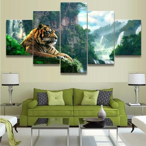 Full Square/Round Drill 5D DIY Diamond Painting"5 Pieces Animal Tiger Waterfall Landscape"Embroidery Cross Stitch 5D Home decor