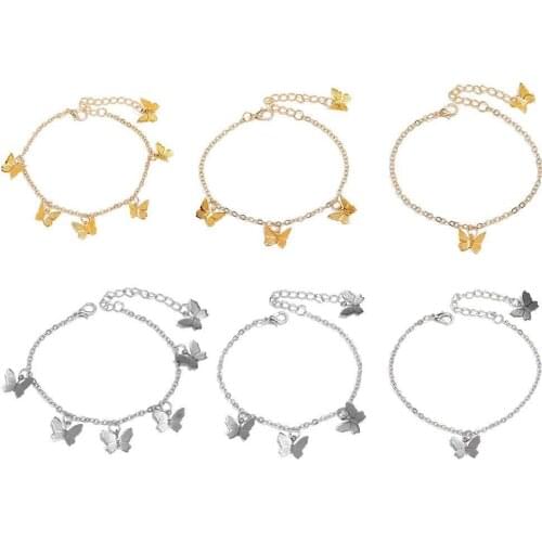 2/4/6pcs Butterfly Pendant Charm Bracelet Adjustable Rope Chain Anklet Children Girl Jewelry Girls Buterfly Bracelet