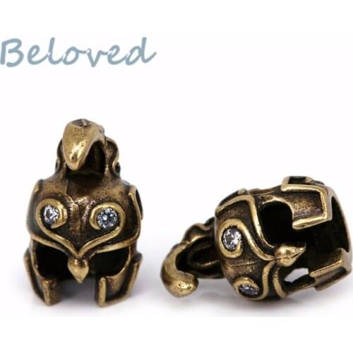 Cubic Zirconia Paved Warrior Helmet Beads, Antique Silver,Bronze, Copper Charms Bracelet DIY Accessories, BG18202