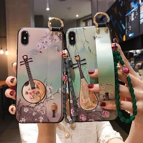 Phone Holder Case For Huawei Nova 6 SE 5 5I Pro 4 4E 3 3E 3i Wrist Strap Hanging Beads Soft TPU Cover Kickstand Coque Capa