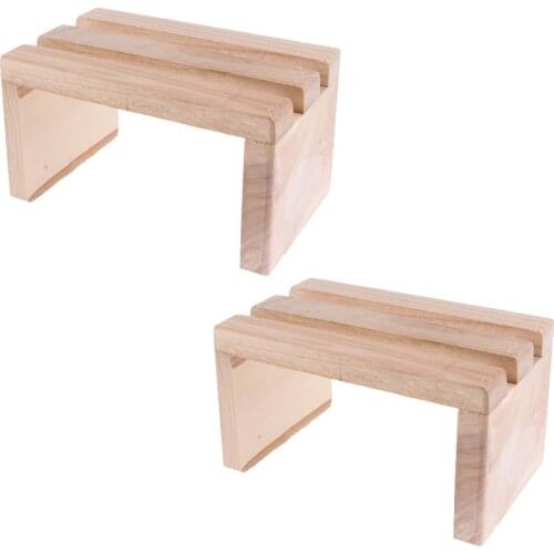 2PCs Wood Foot Step Stool Platform For Feet Spa Bath Barrel Bucket Basin Tub Toilet Seat Under Desk 20.4x12.4x11cm